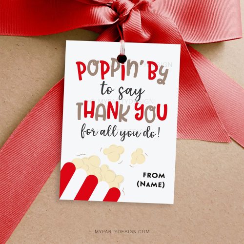 popcorn popping by to say thank you tag for appreciation gifts