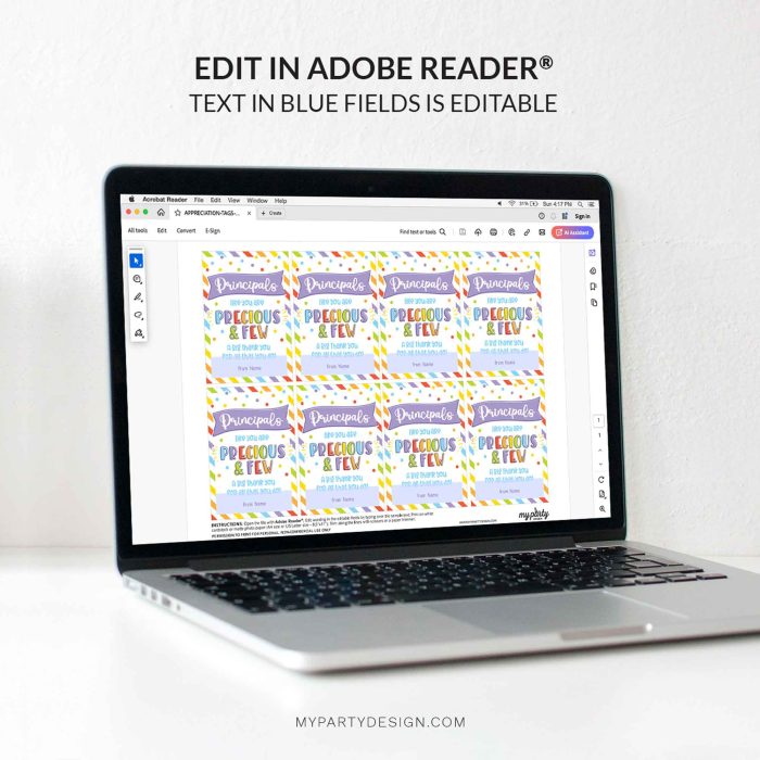 editable principal appreciation gift tag template for school principals day gifts