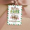 thanks a latte appreciation tag in green and brown colors
