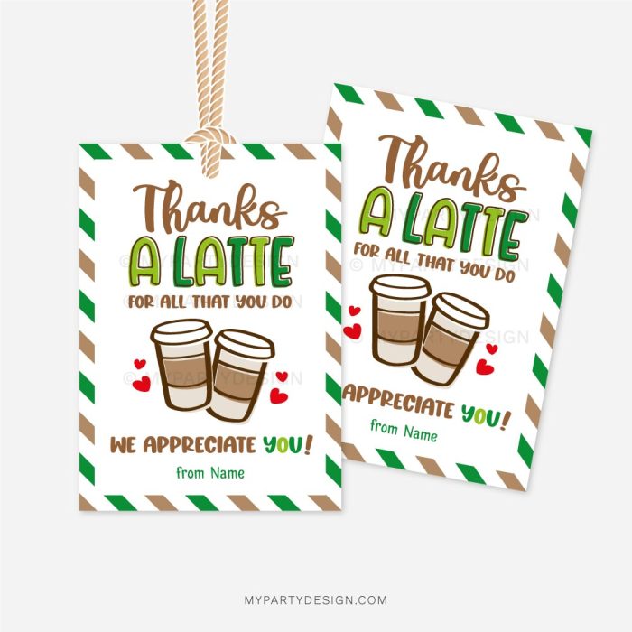 thanks a latte appreciation tag for coffee appreciation gift