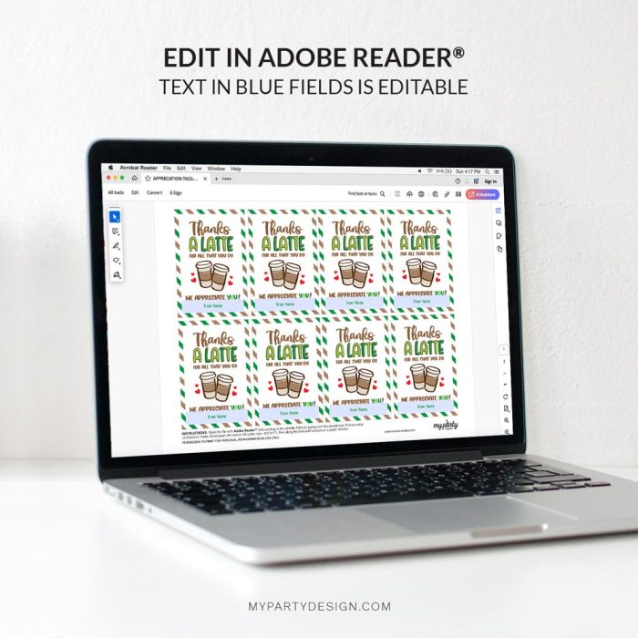 editable thanks a latte appreciation tag for coffee appreciation gift