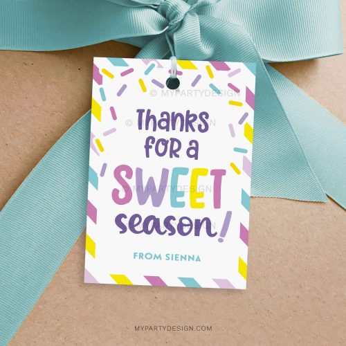 thanks sweet season team gift tag for sports, dance or cheer team gifts
