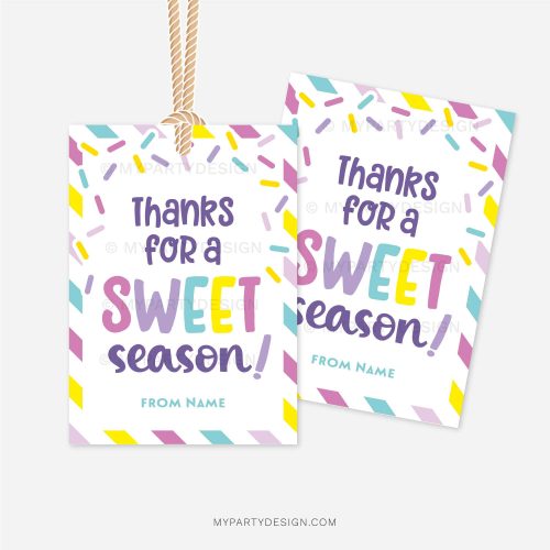 sweet gift tag for sports end of season gifts that reads "thanks for a sweet season"