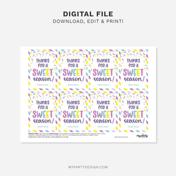 printable thanks sweet season team gift tag for sports, dance or cheer team gifts