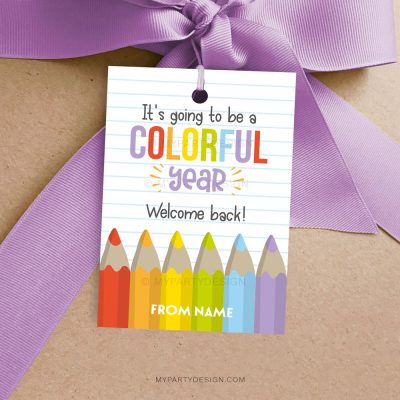 colorful year back to school gift tag for the first day of school