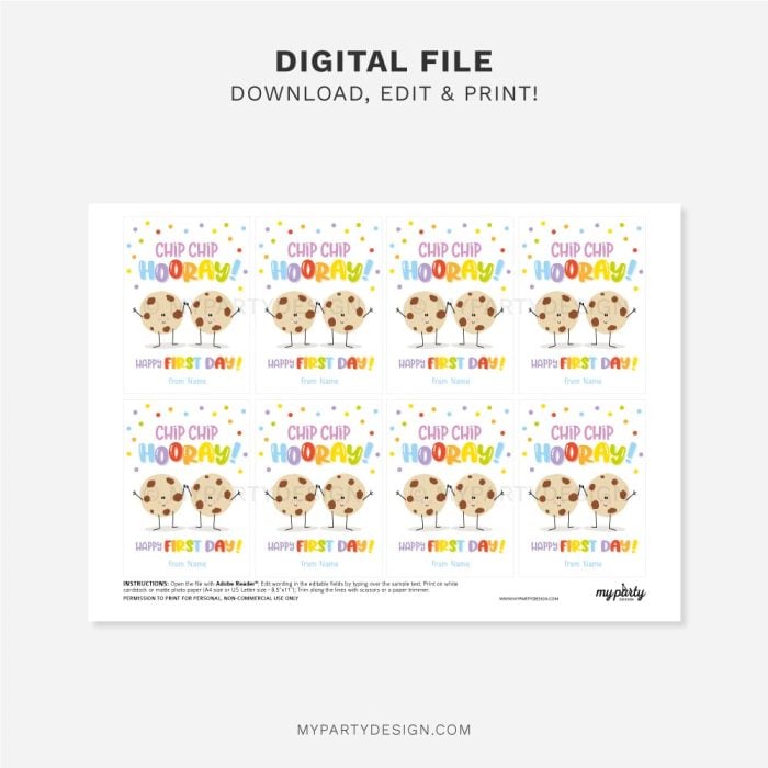 printable cookie first day of school gift tag for back to school gifts