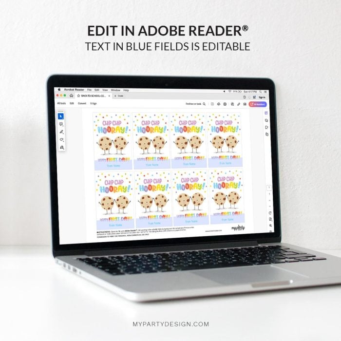 editable cookie first day of school gift tag template