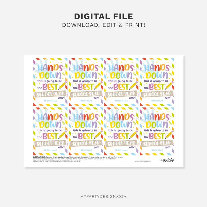 printable Hands Down Best School Year Gift Tag for back to school teacher gifts or class gifts
