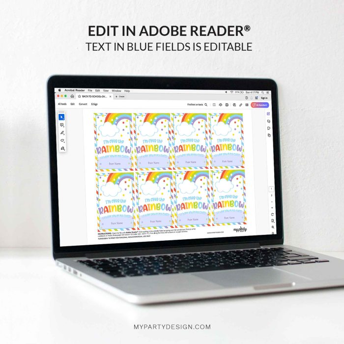 editable over the rainbow class gift tag template
