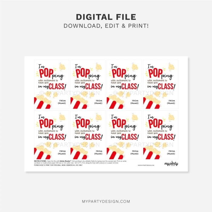 printable popcorn back to school class gift tag for student gifts
