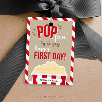 Popcorn First Day of School Gift Tag for teacher or student gifts