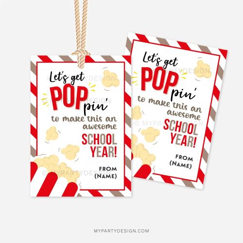 popcorn gift tag that reads "Let's get POPpin' to make this an awesome school year!"
