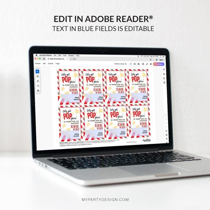 editable popcorn back to school gift tag template