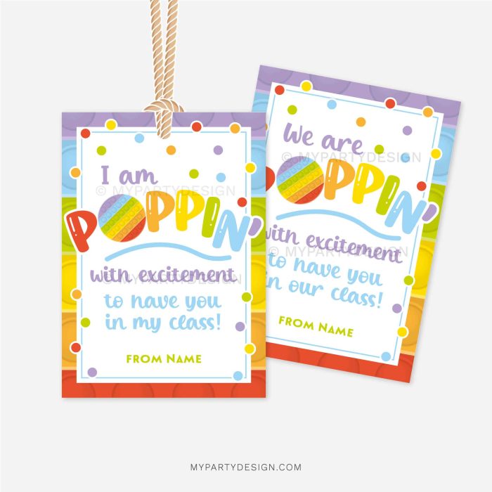 pop it back to school gift tags that read "I am poppin with excitement to have you in my class!"