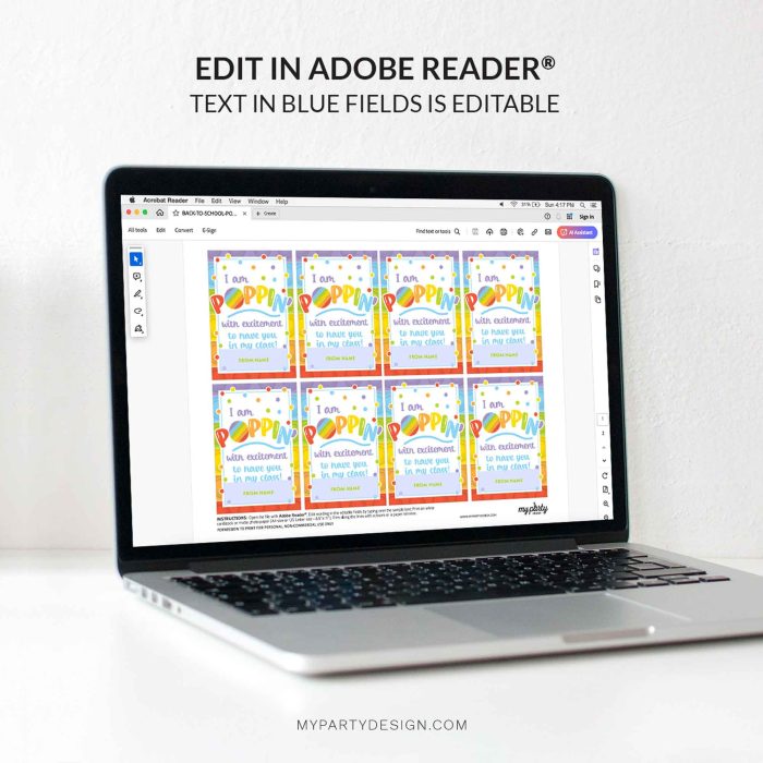 editable poppin with excitement back to school tags template