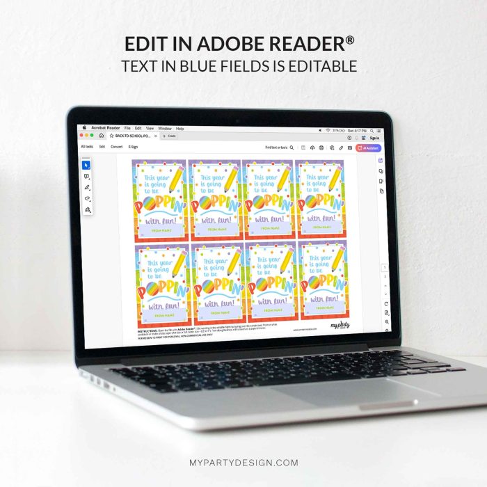 editable poppin with fun back to school tag template