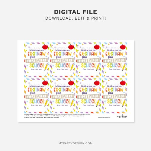 printable back to school straw tags for first day of school class gifts for students