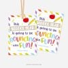 colorful back to school class gift tags that read "this school year is going to be bouncing with fun"