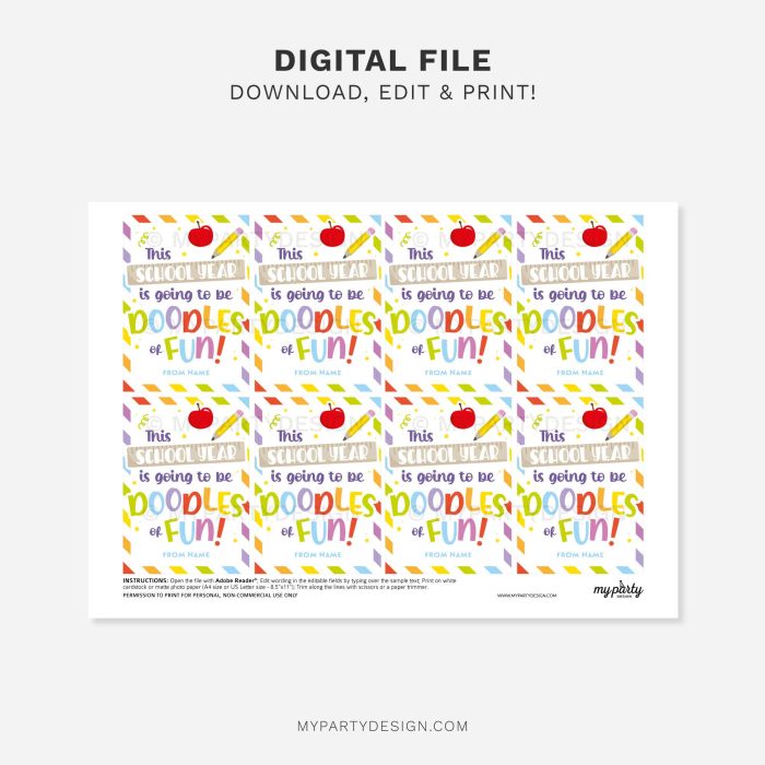 printable back to school doodles of fun gift tag for first day of school class gifts