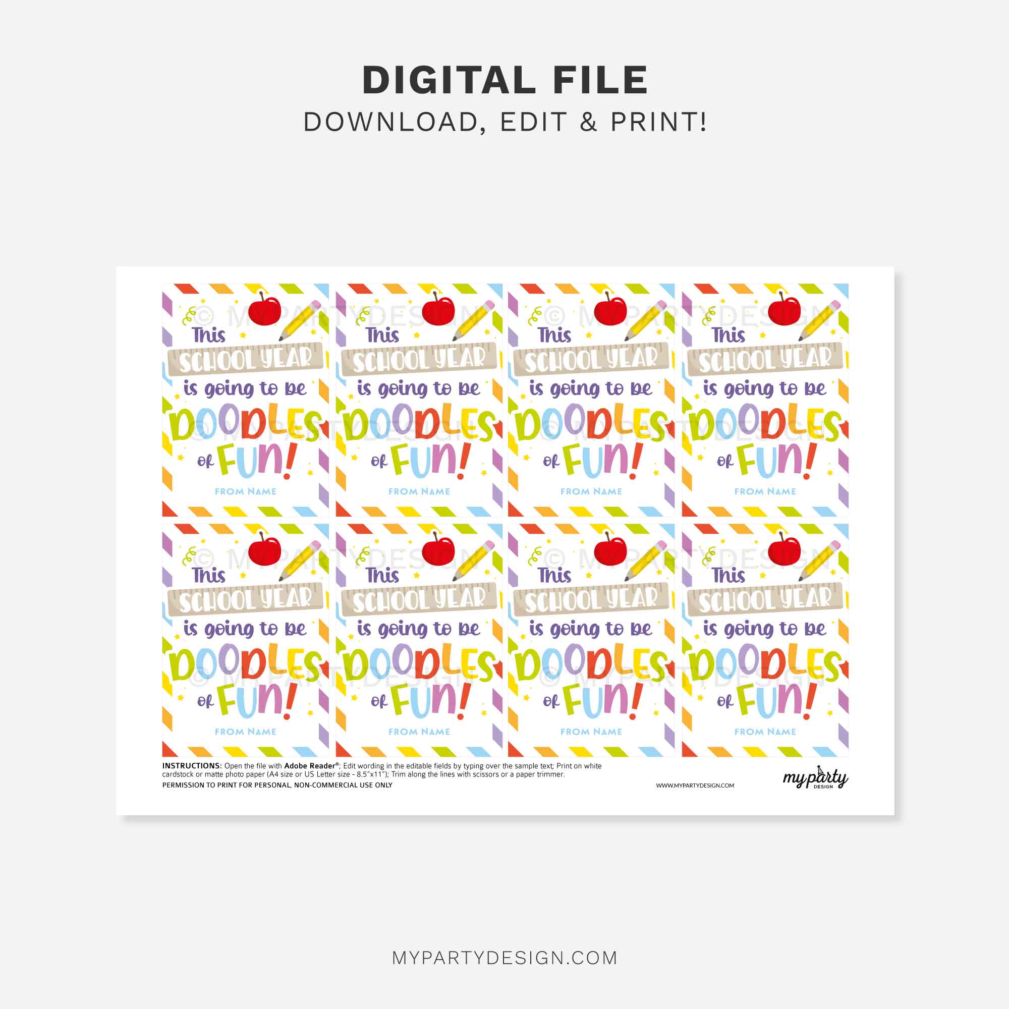 BACK-TO-SCHOOL-YEAR-DOODLES-OF-FUN-GIFT-TAGS-00C printable back to school doodles of fun gift tag for first day of school class gifts