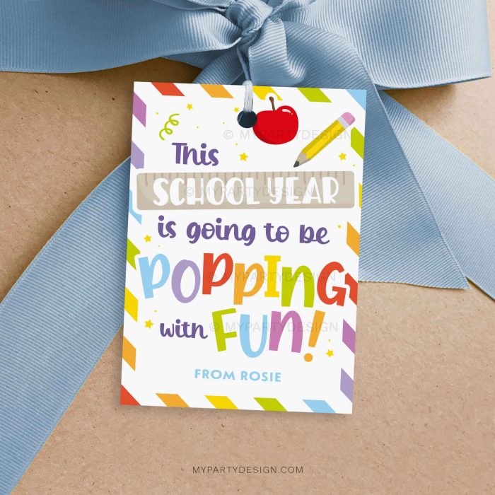 back to school popping with fun gift tag for first day of school class gifts