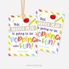 colorful back to school class gift tags that read "this school year is going to be popping with fun!"