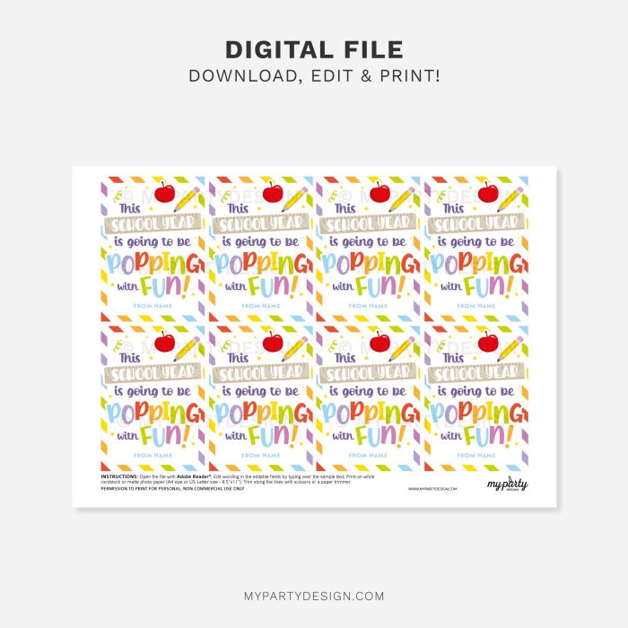 printable back to school popping with fun gift tag for first day of school class gifts