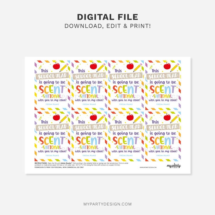 printable back to school scent-sational class gift tag for first day of school gifts for students