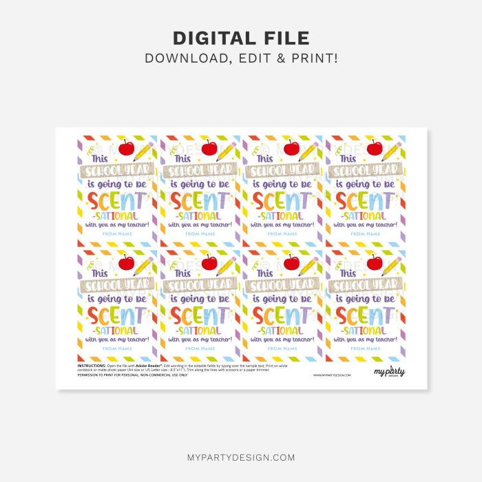 printable back to school scent-sational teacher gift tag for first day of school gifts for teachers