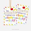 colorful back to school class gift tags that read "this school year is going to be spinning with fun!"