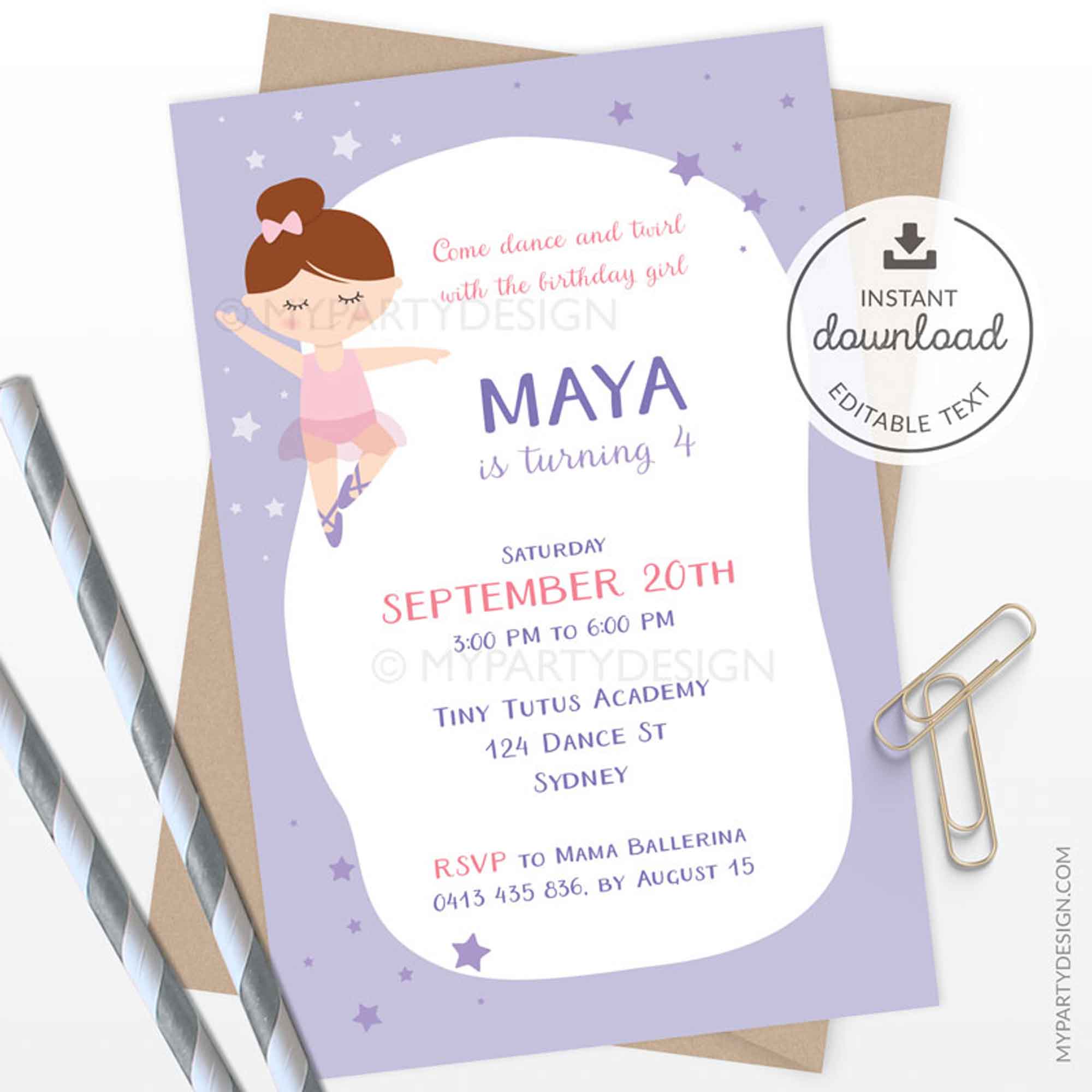 BALLERINA_BDAY_INVITATION-00A purple ballerina party invitation printable