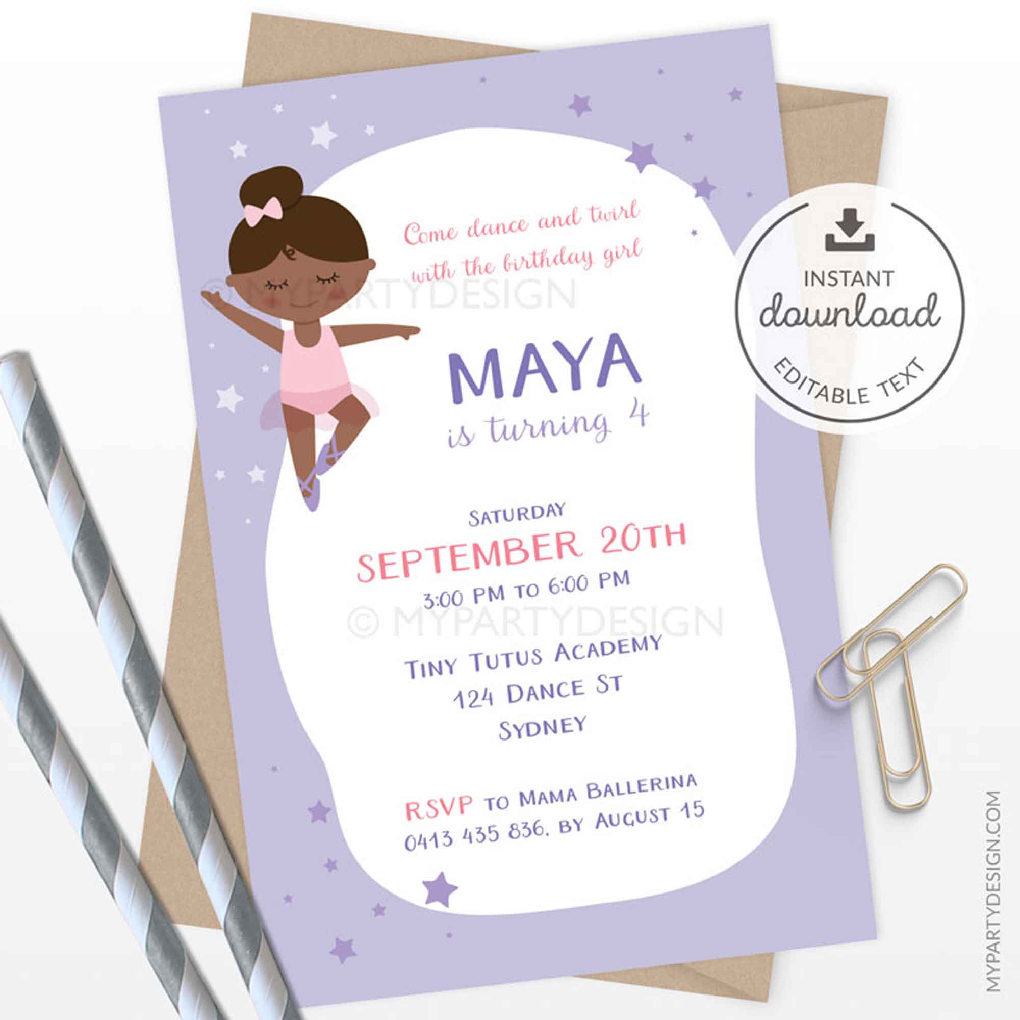 BALLERINA_B_BDAY_INVITATION-03 Black ballerina invitation - printable instant download editable invite