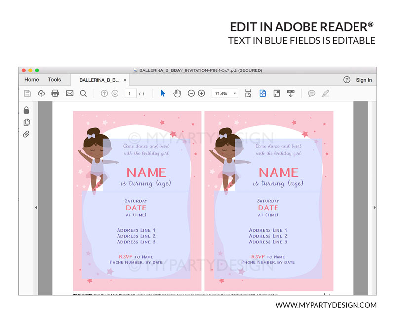 BALLERINA_B_BDAY_INVITATION-04 Black ballerina invitation - printable instant download editable invite