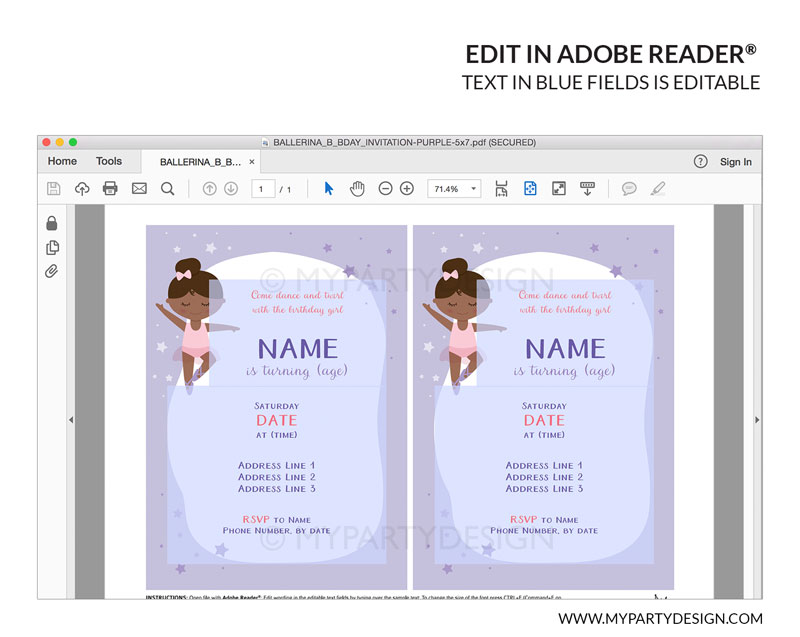BALLERINA_B_BDAY_INVITATION-05 Black ballerina invitation - printable instant download editable invite