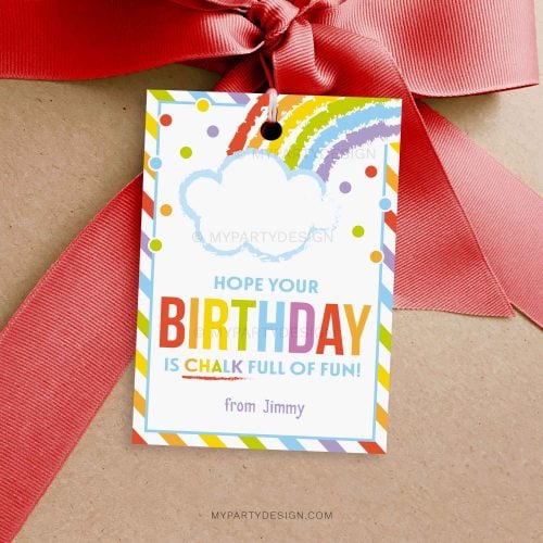 Rainbow Chalk Happy Birthday Gift Tag for student birthday gifts from teacher