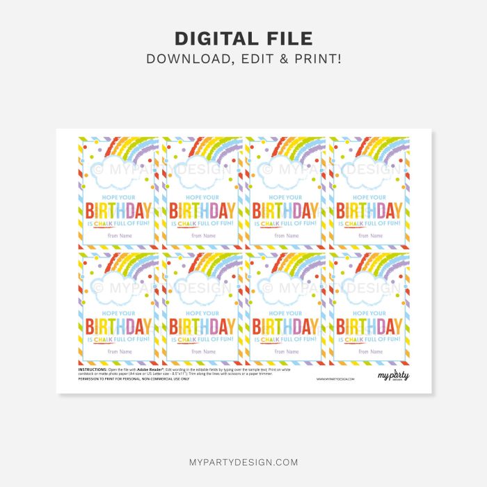 printable Rainbow Chalk Happy Birthday Gift Tag for student birthday gifts from teacher
