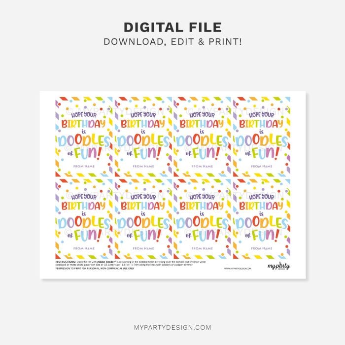 printable doodles of fun Happy Birthday Gift Tag for student birthday gifts from teacher