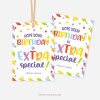 rainbow birthday gift tags that read "hope your birthday is extra special"
