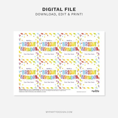 printable glow stick happy birthday gift tags for student birthday gifts from teacher