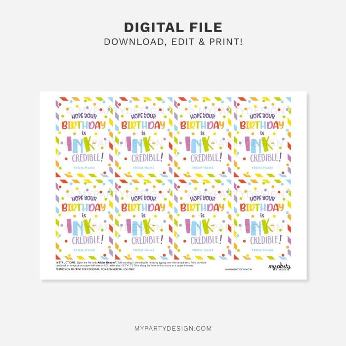 printable ink-credible birthday gift tag for student birthday gifts from teacher