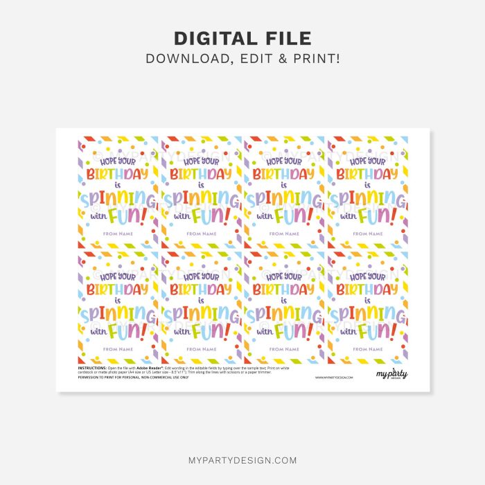 printable spinning with fun Happy Birthday Gift Tag for student birthday gifts from teacher