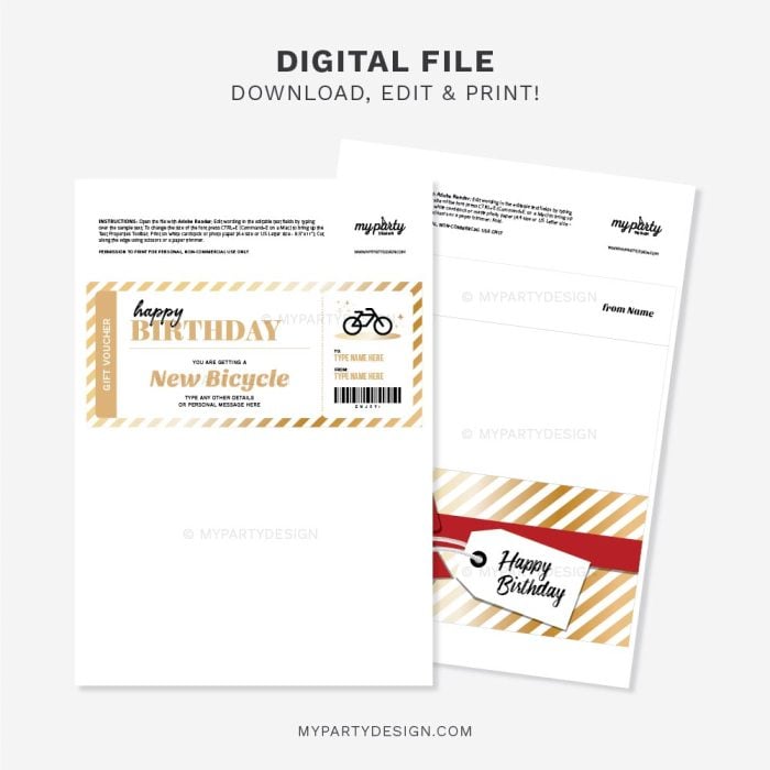 printable bicycle gift voucher template