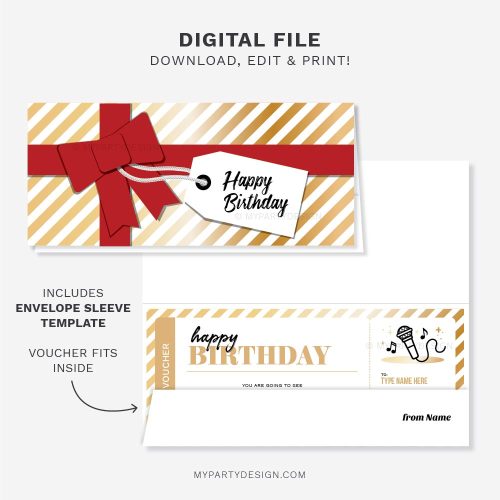 birthday concert ticket gift voucher and matching envelope sleeve