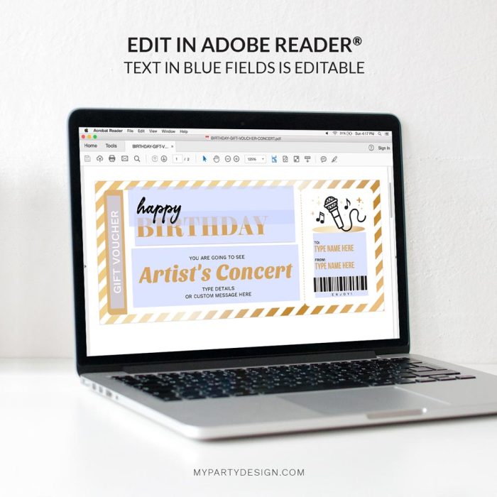 editable birthday concert ticket gift voucher template