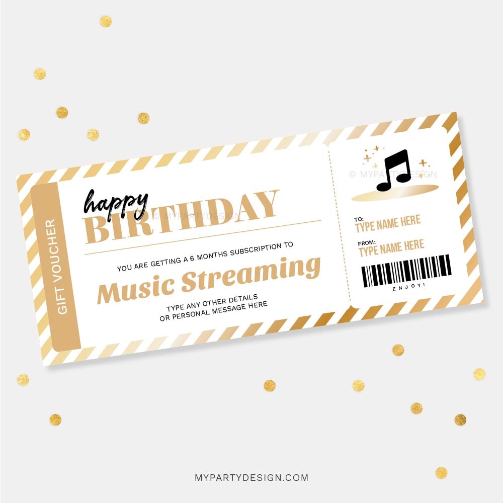 BIRTHDAY-GIFT-VOUCHER-MUSIC-00A music gift voucher template for music streaming service or concert ticket gift