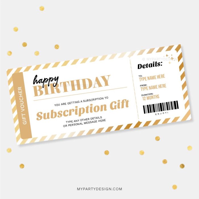 subscription gift voucher template for music or movie streaming subscription