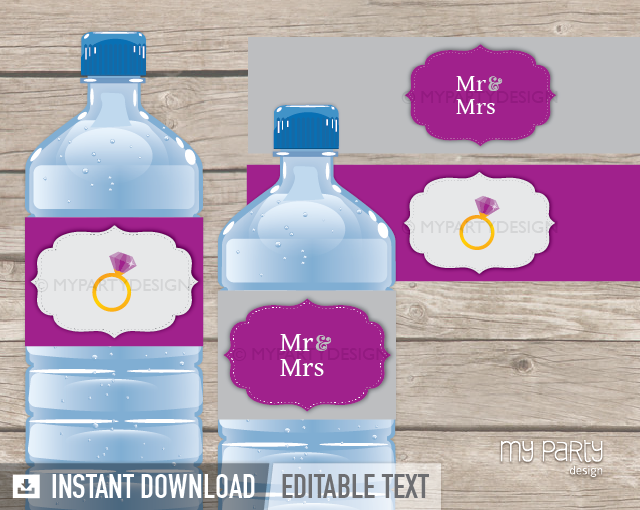 printable purple bridal shower bottle labels