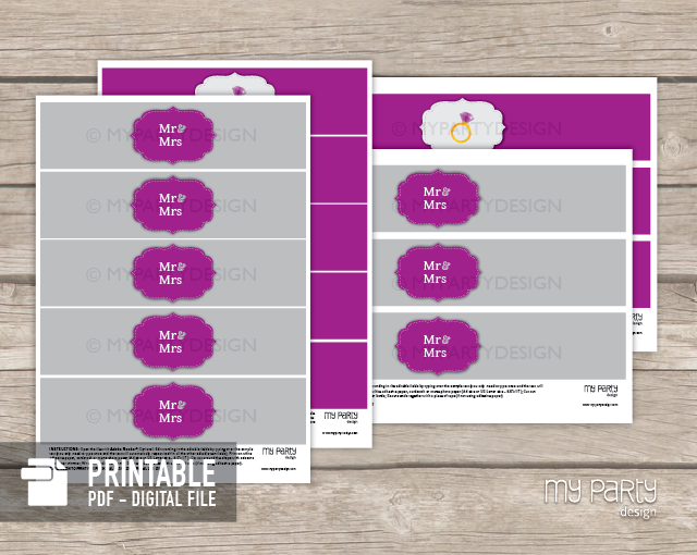 printable purple bridal shower bottle labels