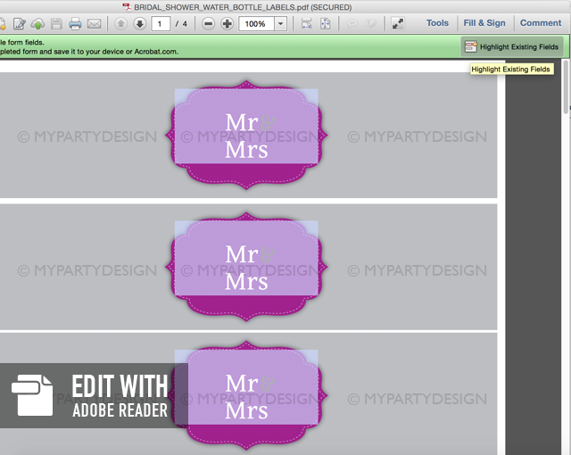 printable purple bridal shower bottle labels