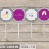 printable purple bridal shower cupcake toppers